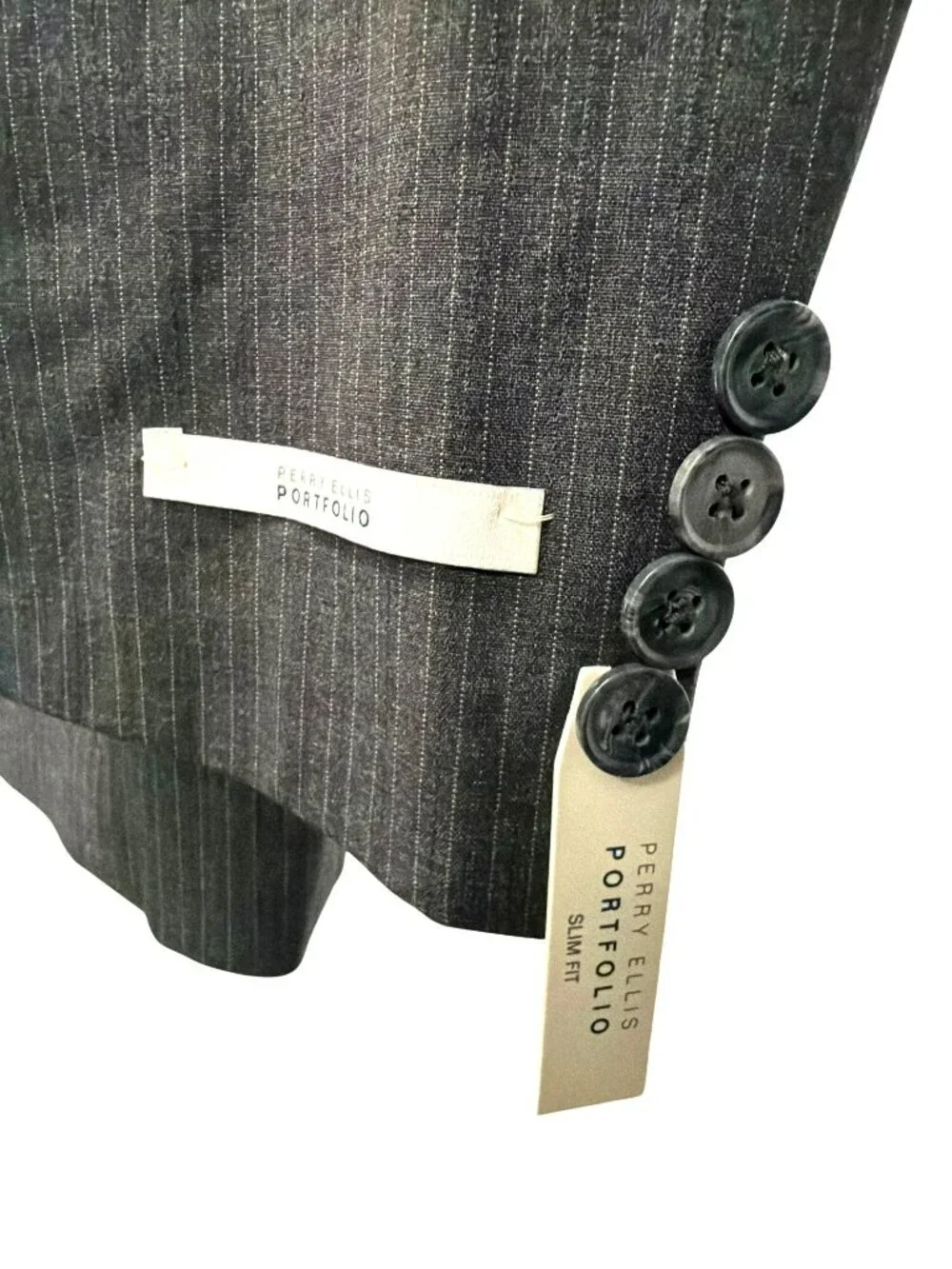 Perry Ellis Portfolio Slim Fit Grey Stripe Suit Jacket Size 48L Comfort Stretch